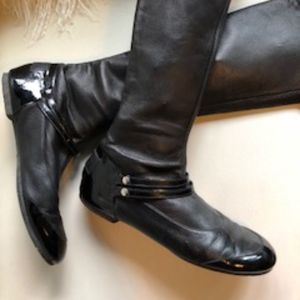 CHANEL Lambskin Leather and Patent Cap Toe Boots